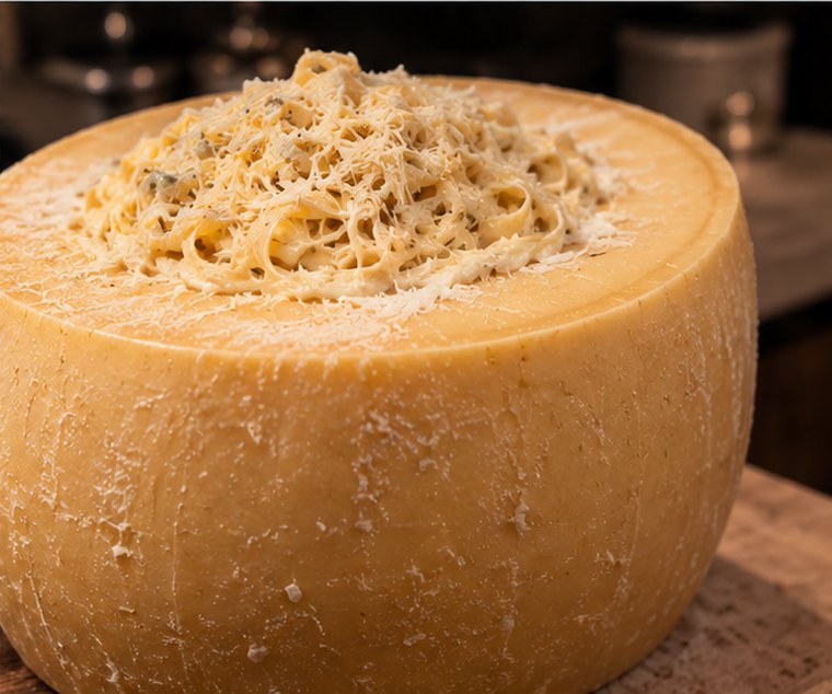 Parmesan tekerinde taze makarna