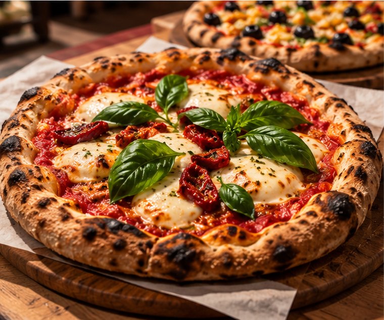Taze fesleğenli İtalyan pizzası
